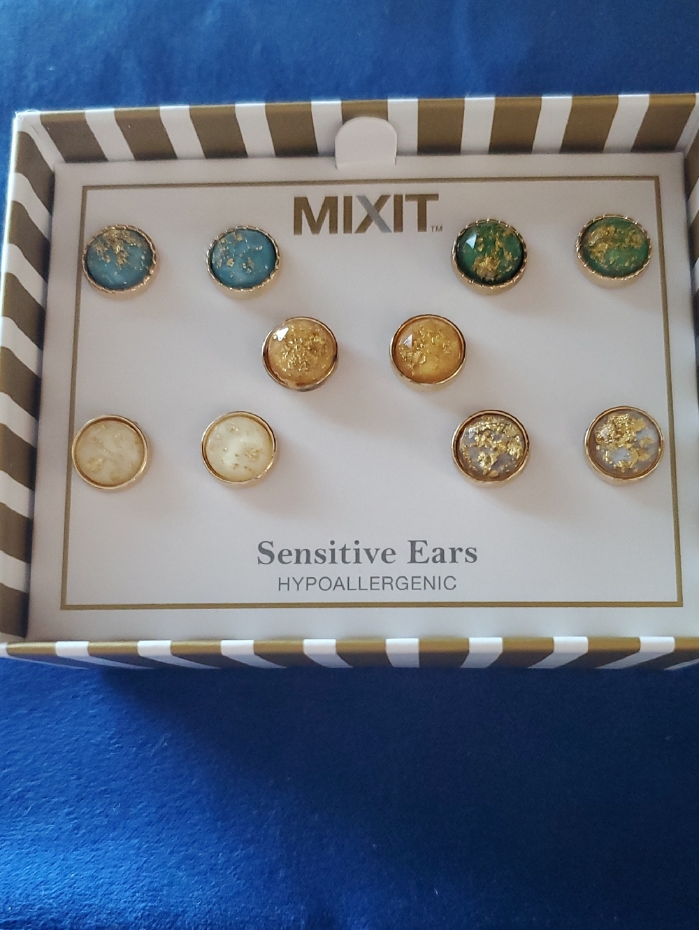 MIXIT Gold-Trim Stud Earring Set in Blue, Green, Gold, Cream